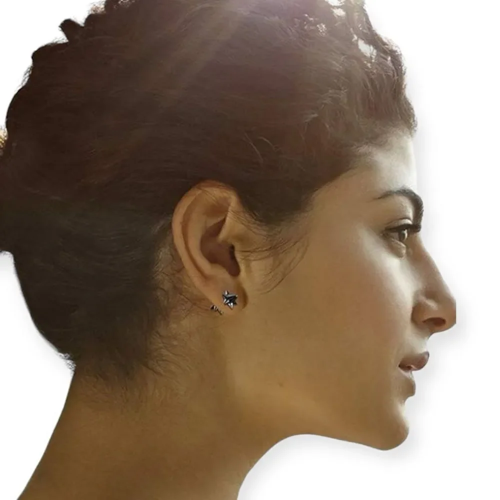Black Dual Sided Spiked Stud Post Earrings Jewelry NEW